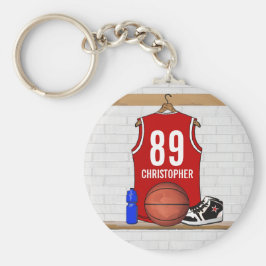Personlig Red and White Basketball Jersey Nyckelring
