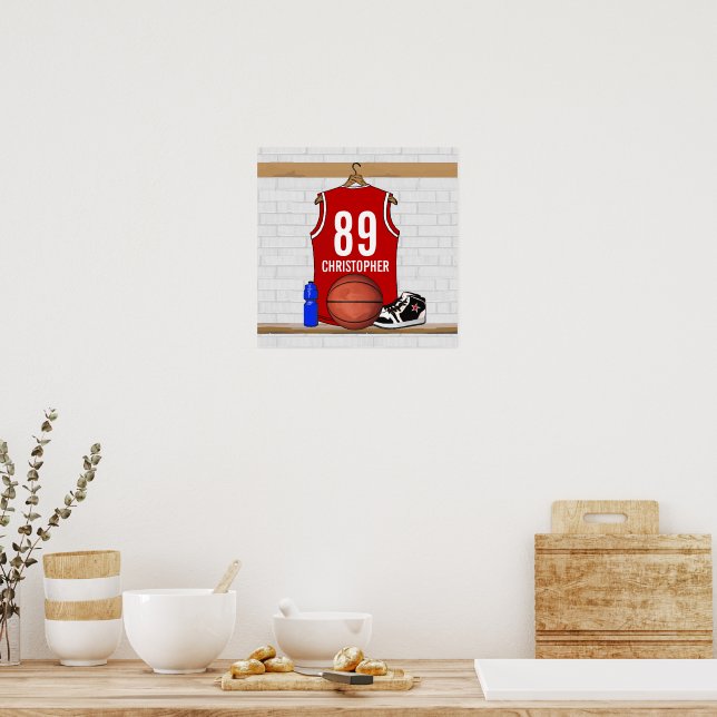 Personlig Red and White Basketball Jersey Poster (Kök)