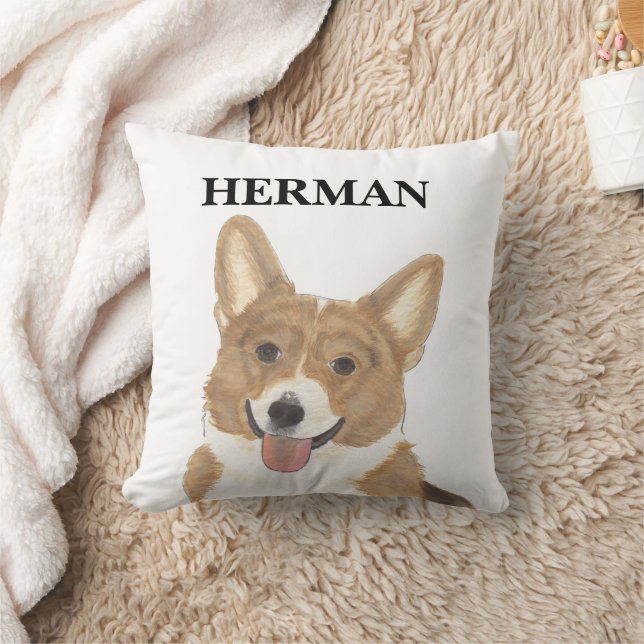 Personlig Red and White Corgi Reversible Kudde (Filt)