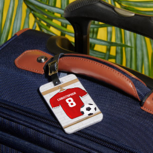 Personlig Red and White Football Ocer Jersey Bagagebricka