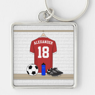 Personlig Red and White Football Ocer Jersey Fyrkantig Silverfärgad Nyckelring
