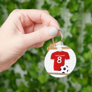 Personlig Red and White Football Ocer Jersey Nyckelring