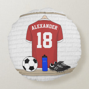 Personlig Red and White Football Ocer Jersey Rund Kudde