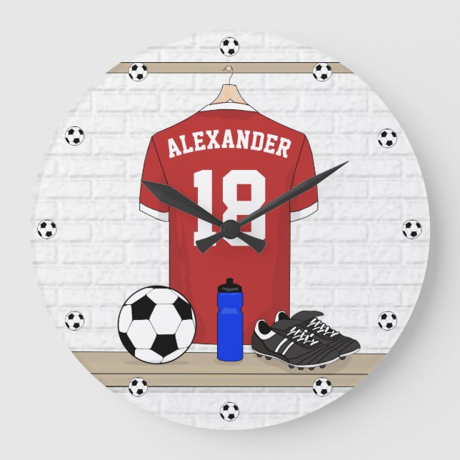Personlig Red and White Football Ocer Jersey Stor Klocka (Framsida)