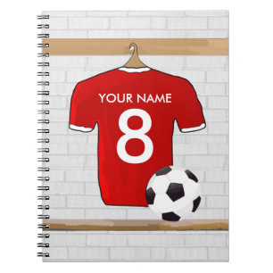 Personlig Red and White Football Soccer Jersey Anteckningsbok