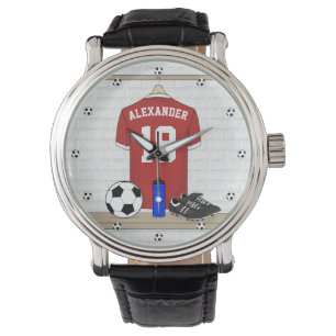 Personlig Red and White Football Soccer Jersey Armbandsur