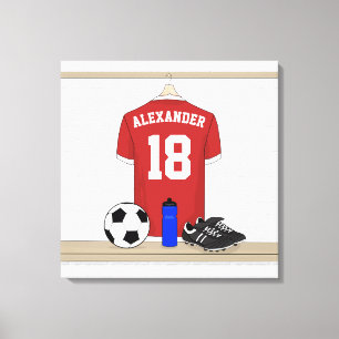 Personlig Red and White Football Soccer Jersey Canvastryck