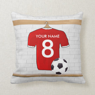Personlig Red and White Football Soccer Jersey Kudde