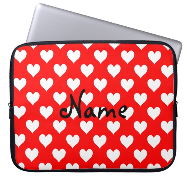 Personlig Red and White Heart Mönster Laptop Sleeve (Framsidan)