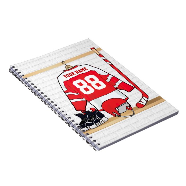 Personlig Red and White Ice Hockey Jersey Anteckningsbok Med Spiral (Högra Sidan)