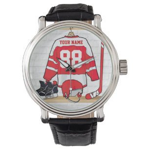 Personlig Red and White Ice Hockey Jersey Armbandsur