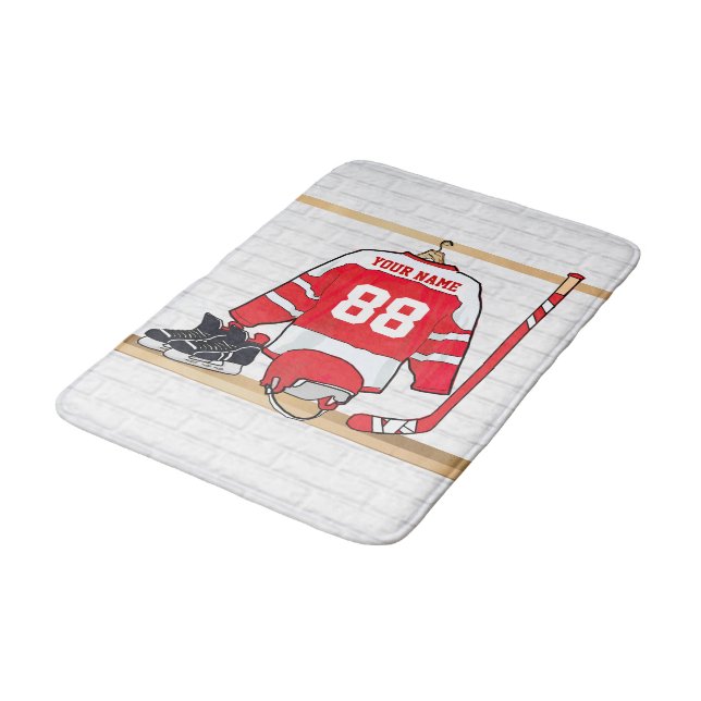 Personlig Red and White Ice Hockey Jersey Badrumsmatta (Vinklad)