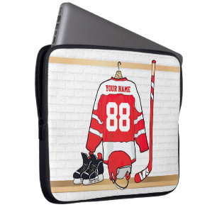 Personlig Red and White Ice Hockey Jersey Laptop Fodral