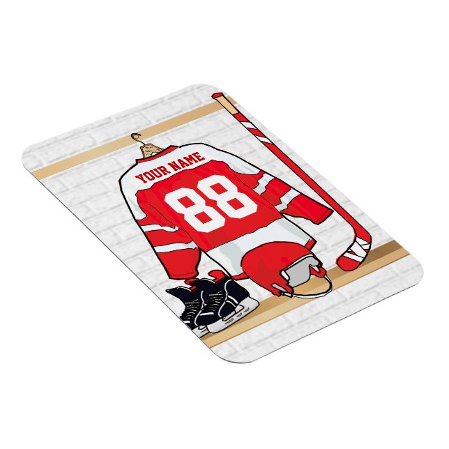 Personlig Red and White Ice Hockey Jersey Magnet (Högersidan)