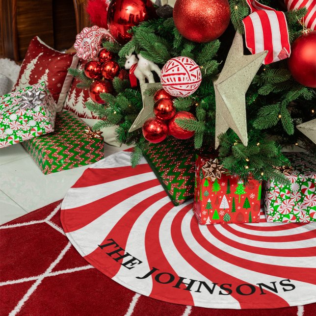 Personlig Red and White jul Candy Julgransmatta Fleece (Personalized Red and White Christmas Candy Fleece Tree Skirt)