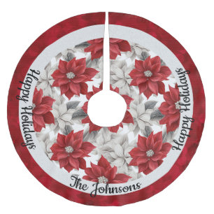 Personlig Red and White Poinsettia Julgransmatta Borstad Polyester