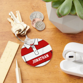 Personlig Red and White Rugby Jersey Nyckelring