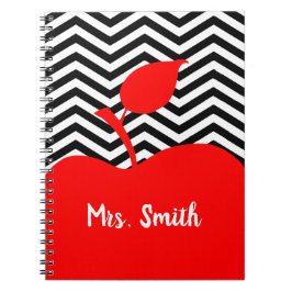 Personlig Red Apple Black and White Chevron Anteckningsbok