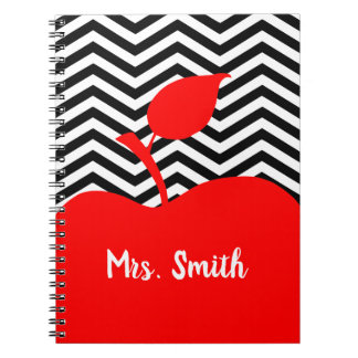 Personlig Red Apple Black and White Chevron Anteckningsbok