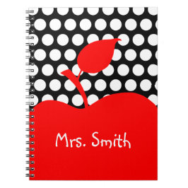 Personlig Red Apple Black and White Polka Dot Anteckningsbok