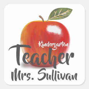 Personlig Red Apple Kindergarten Teacher Fyrkantigt Klistermärke