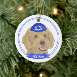 Personlig Red Apricot Guld Doodle Hund Hanukkah Julgransprydnad Keramik
