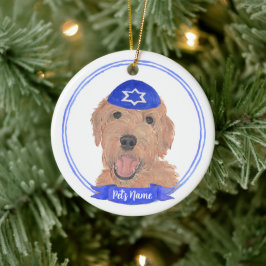 Personlig Red Apricot Guld Doodle Hund Hanukkah Julgransprydnad Keramik