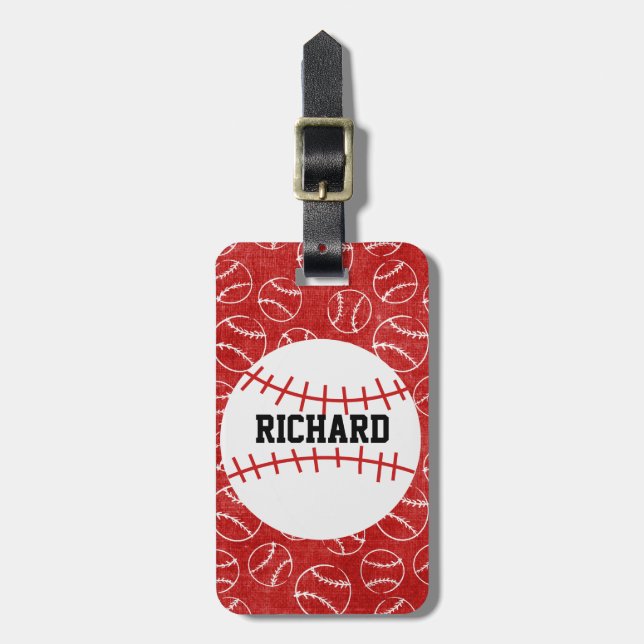 Personlig Red Baseball Mönster med Baseball Bagagebricka (Vertikal Framsida)