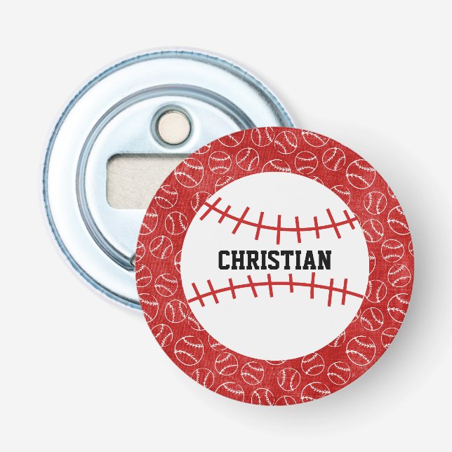 Personlig Red Baseball Mönster med Baseball Flasköppnare (Framsidan)
