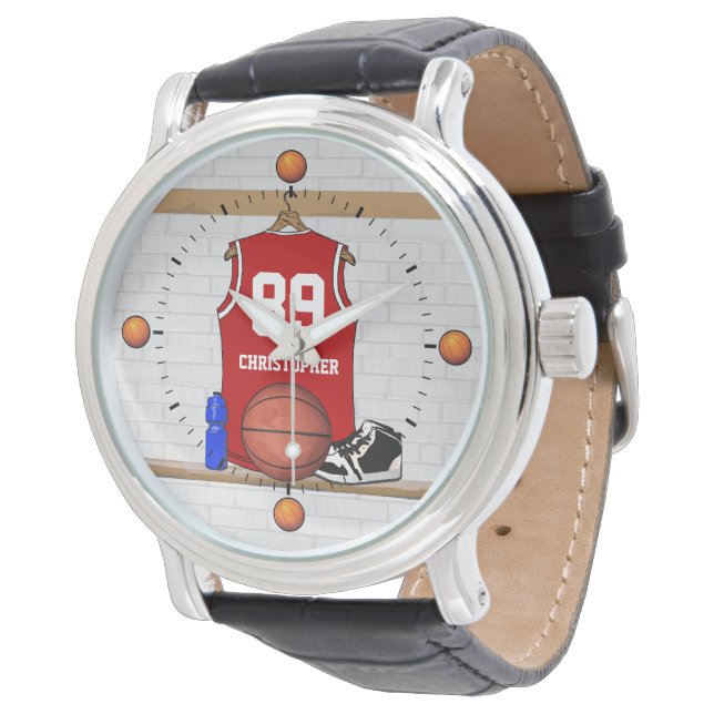 Personlig Red Basketball Jersey Armbandsur (Vinklad)