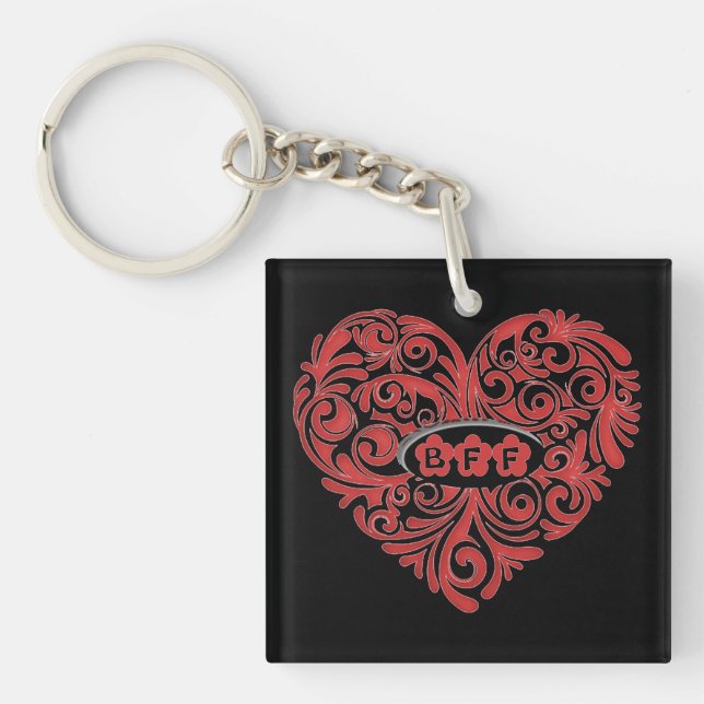 Personlig Red BFF Heart-Nyckelring (Framsidan)