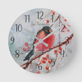 Personlig Red Bird Winter Scene Round Clock Rund Klocka