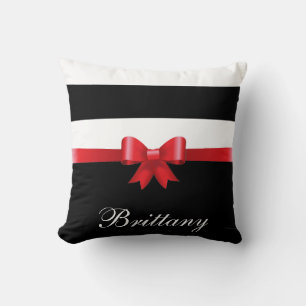 Personlig RED, Black Bold Rand ELEGANT BOW Kudde