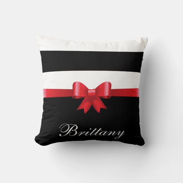 Personlig RED, Black Bold Rand ELEGANT BOW Kudde (Framsida)