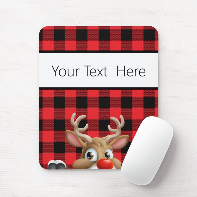 Personlig Red Black Buffalo Check Reindeer Musmatta (Med mus)