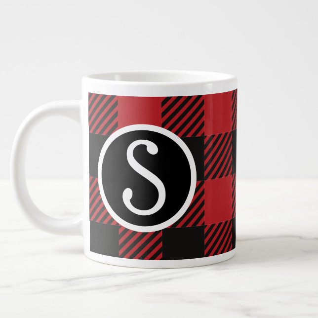 Personlig Red & Black Buffalo Play Monogram Jumbo Mugg (Vänster)