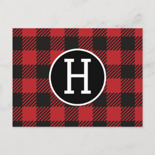 Personlig Red & Black Buffalo Play Monogram Vykort