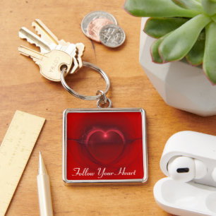 Personlig Red Black Lighted Heart Art Fyrkantig Silverfärgad Nyckelring