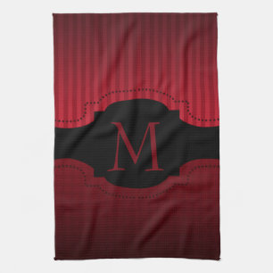 Personlig Red Black Rand Mönster Monogram Kökshandduk