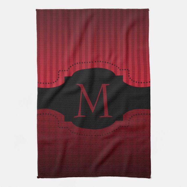 Personlig Red Black Rand Mönster Monogram Kökshandduk (Vertikal)