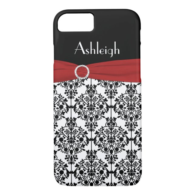 Personlig Red Black White Damask iPhone 7 Fodral Case-Mate iPhone Skal (Baksida)