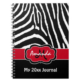 Personlig Red Black White Zebra Rand Journal Anteckningsbok Med Spiral
