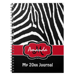Personlig Red Black White Zebra Rand Journal Anteckningsbok Med Spiral