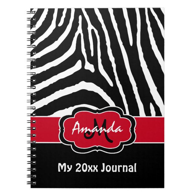 Personlig Red Black White Zebra Rand Journal Anteckningsbok Med Spiral (Framsidan)