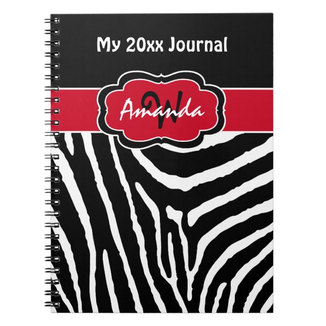 Personlig Red Black White Zebra Rand Journal Anteckningsbok Med Spiral (Framsidan)