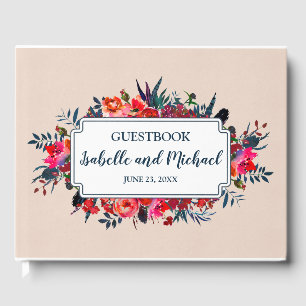 Personlig Red Blommigt Bohemian Bröllop Guestbook Gästböcker