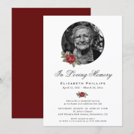 Personlig Red Blommigt Photo Memorial Service Inbjudningar