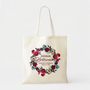 Personlig Red Blommigt Watercolor Bridesmaid Tygkasse