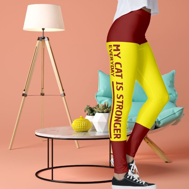 Personlig Red Bright Gult Rand Cat Retro Leggings (Skapare uppladdad)