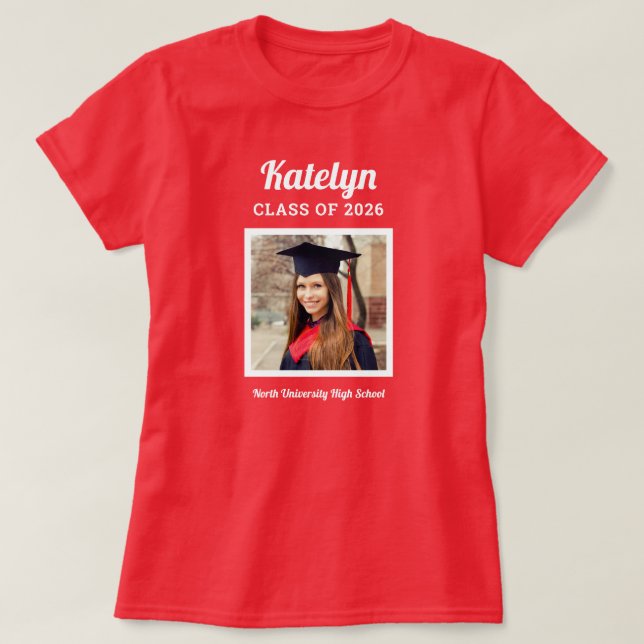 Personlig Red Class of 2025 Studenten Photo T Shirt (Design framsida)